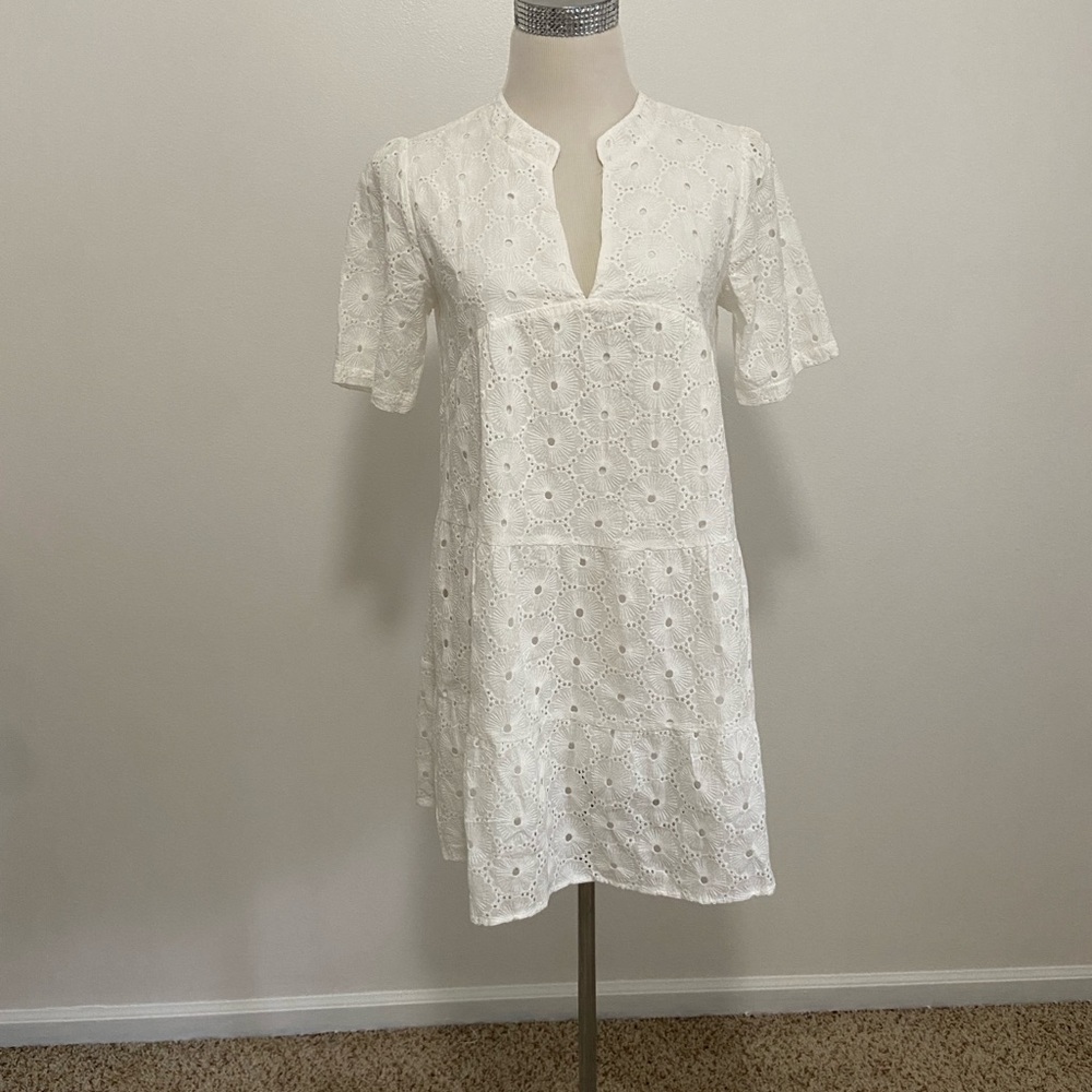 Elegant White Eyelet Mini Dress